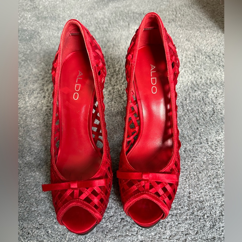 Aldo ruby red peep toe heels